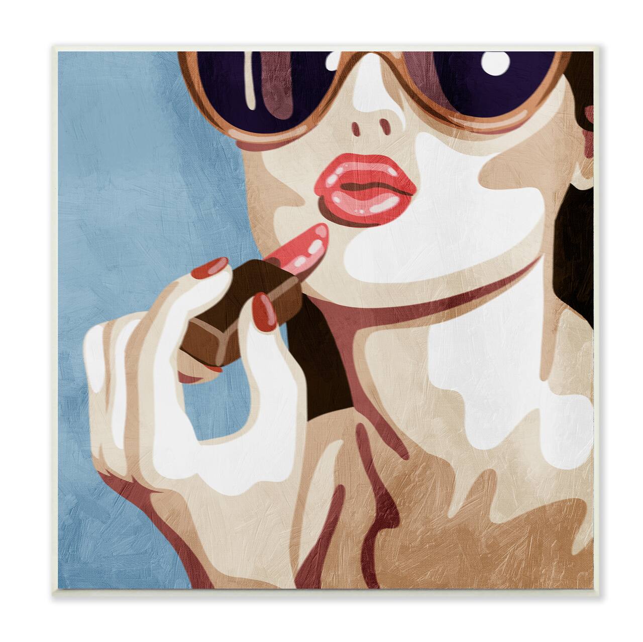 Stupell Industries Fashion Designer Lips Kiss Blue Painting, 12" x 12"